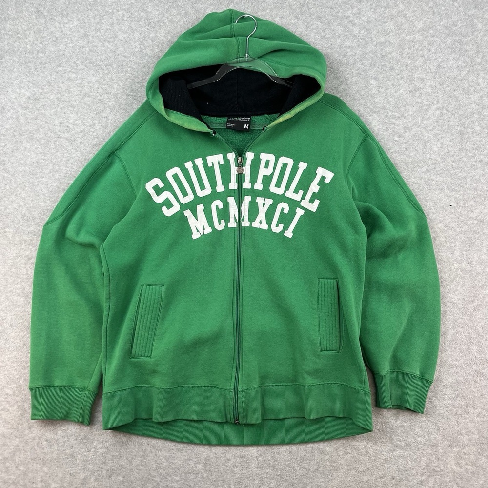 Vintage y2k 2000s Southpole Skater Full Zip Up Hoodie Spellout Green Baggy M